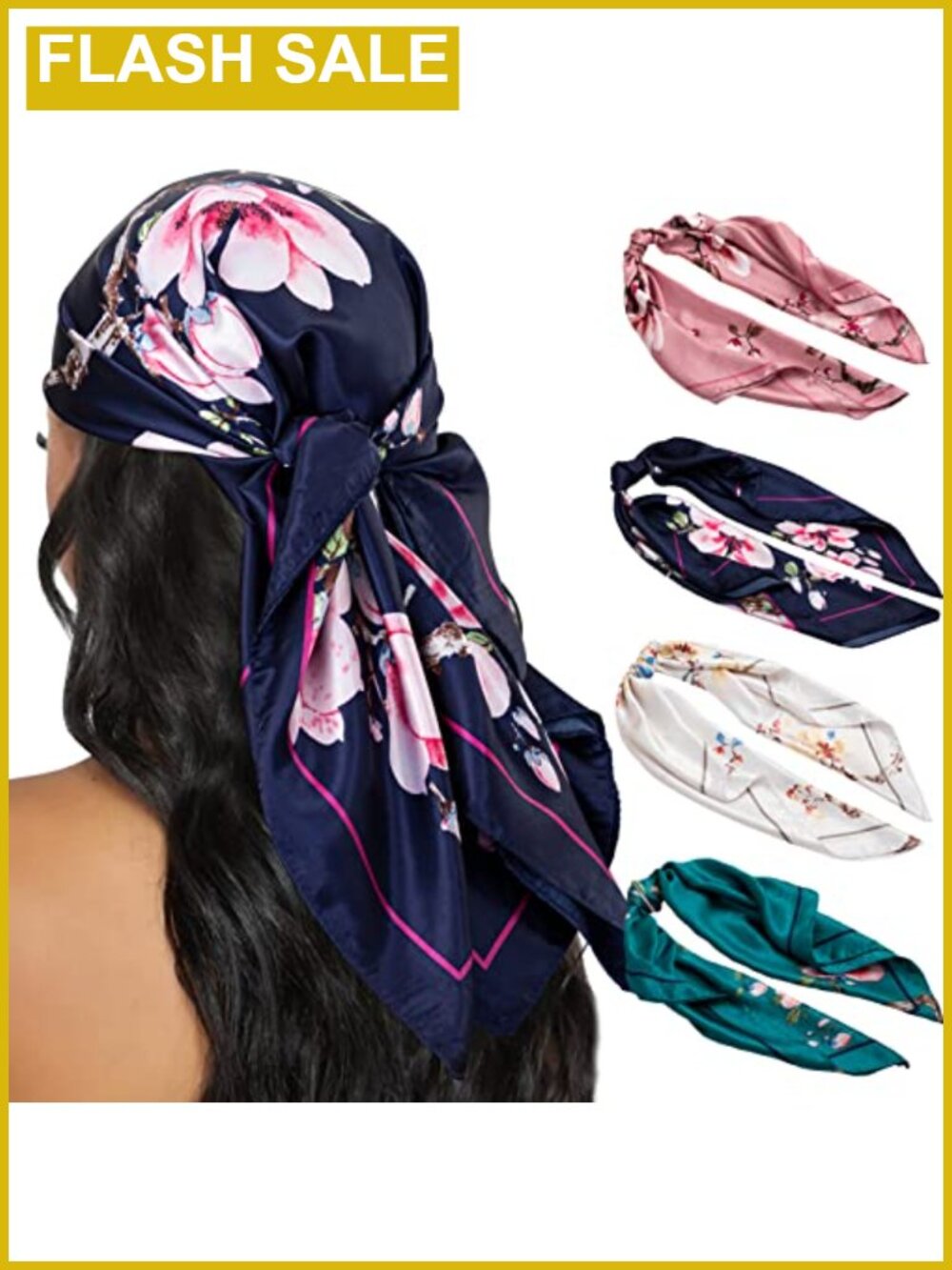 4-Piece Satin Silky Feel Hair Scarf Set 35x35in Square Head Wraps